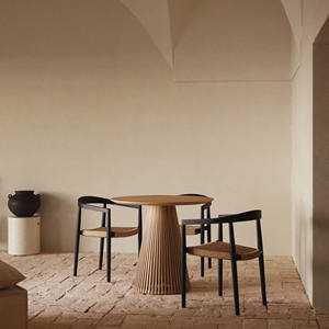 Table et chaises de jardin en rotin, ensemble de salle à manger en rotin pour patio, table d'extérieur en teck et rotin - Mayde - Product Image 1