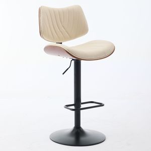 Sgabelli da Bar in Legno di Noce Curvato, Stile Moderno Mid-Century, Altezza Regolabile, Rivestimento in Pelle Nera, Girevoli a 360 Gradi - Product Image 3