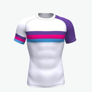 เสื้อคอมเพรสชั่นแขนยาวผู้ชาย สีชมพู ลายคลื่นสีฟ้า คอกลม กระชับรูปร่าง ระบายความชื้นได้ดี เหมาะสำหรับทุกฤดูกาล เสื้อกีฬา - Product Image 1