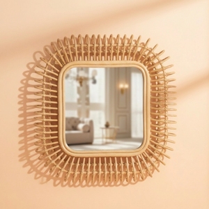 Wholesale Price 100% Natural Rattan Wall <b>Mirror</b> Square Decorative Boho <b>Hanging</b> <b>Mirrors</b> For Living Room Bedroom Hotel Home Decor - Product Image 2