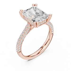 Anillo de Compromiso con Diamante Corte Radiante, Banda de Boda de Oro Rosa con Piedras Laterales, Joyería Nupcial para Mujer - Product Image 3