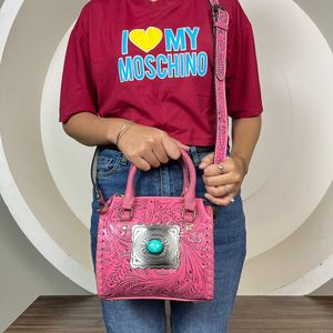 Nueva Bolsa de Viaje de Cuero Genuino de Vaca Hecha a Mano al por Mayor de Fábrica, Estilo Pequeño y Rápido, con Diseño de Concho Turquesa, Tipo Bandolera/Duffel - Product Image 5