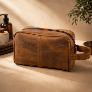 Trousse de Toilette Classique Vintage en Cuir PU pour Hommes – Luxe et Rangement de Voyage, Capacité Moyenne, Résistante à l'Eau - Product Image 5