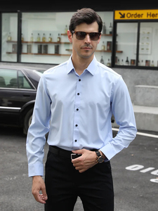 เสื้อเชิ้ตเดรสลำลองผู้ชายแบบใหม่สั่งทำได้ ขายส่ง แขนยาว ผ้ายืด/โพลีเอสเตอร์ ระบายอากาศได้ดี ผ้าถักเนื้อแน่น สำหรับธุรกิจและงานทางการ - Product Image 2