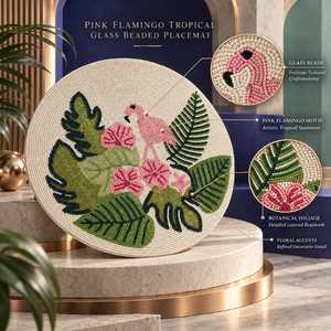 Set de table en verre à perles motif flamant rose avec accents floraux de feuillage vert |   Set de table décoratif résistant à la chaleur et écologique pour une ambiance élégante - Product Image 5