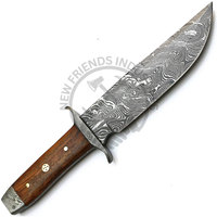 Nouvelle édition de couteau de chasse artisanal en acier Damas à lame pleine, avec manche en bois de rose, extra tranchant, pour le camping et la survie