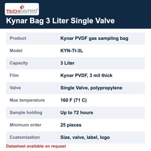 Bolsa de Muestreo de Gases TECHINSTRO Kynar de 3 Litros, Bolsa de Película de PVDF con Válvula Única a Prueba de Fugas para Muestreo de Olores VOC y Aire - Product Image 6