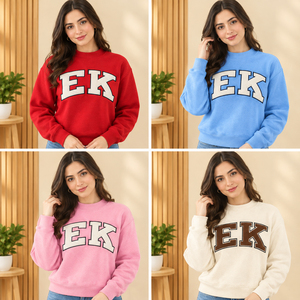<b>Pink</b> Women's Crew Neck <b>Sweatshirt</b> With EK Letter Print Custom University Logo Mock Neck Sweater Collegiate Varsity School - Product Image 5