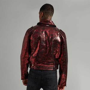 Genuine PU Leather Customized Color Long <b>Thin</b> All Over Printed <b>Waterproof</b> Breathable Bomber <b>Jacket</b> Men Biker Leather <b>Jackets</b> - Product Image 2