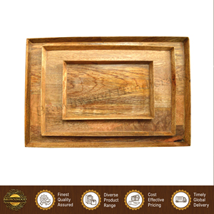 Juego de 3 bandejas rectangulares para servir alimentos, hechas a mano, de madera de mango 100% natural, de diseño moderno y calidad premium, para el hogar y restaurantes. - Product Image 5