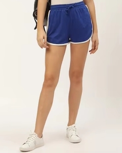 Shorts décontractés pour femmes en maille bleu marine à imprimé floral, avec taille à cordon de serrage et nœud décoratif, séchage rapide - Product Image 1