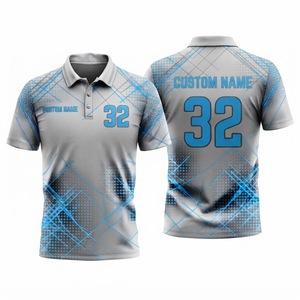Grey <b>Blue</b> Geometric Pattern Custom <b>Polo</b> <b>Shirt</b> Men's Breathable Sublimated Sports Uniform Team Apparel Casual Athletic Wholesale - Product Image 1