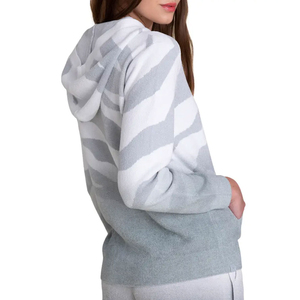 Sweat-shirt à capuche à imprimé géométrique unisexe, coupe classique, respirant, tricoté, décontracté, motif gris et blanc, printemps - Product Image 2