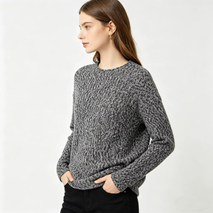 Suéter de punto oversize para mujer al por mayor, cuello redondo, manga larga, con estampado salpicado de sal y pimienta, jersey informal holgado a la moda - Product Image 3