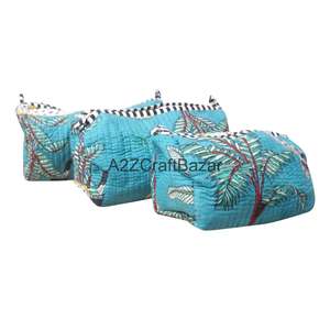 Ensemble de trousses de voyage légères en coton durable à motif pompon et fermeture éclair - Écologiques et réutilisables - Petites/Moyennes/Grandes tailles pour rangement de maquillage - Product Image 3