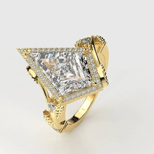Anillo de compromiso y boda vintage con diamante cultivado en laboratorio con corte cometa certificado por IGI, halo y banda retorcida en oro de 10K, 14K, 18K - Product Image 3