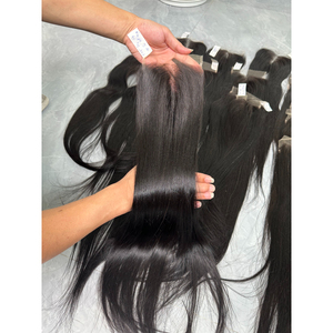 Closure en dentelle HD 4x4 pouces, cheveux humains vierges vietnamiens, noir naturel, lisses, pré-épilés, trame simple, pointes pleines - Product Image 1