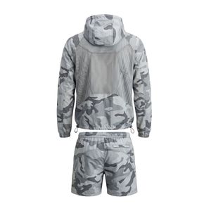 Two Piece Camouflage <b>Camo</b> Print Gray White Pattern Windbreaker Short Set Breathable Hooded <b>Jacket</b> And Shorts Sets - Product Image 3
