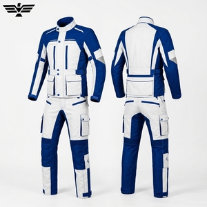 Unisex Blue White Printed Plus Size Motorcycle <b>Racing</b> Suit Full Sleeve Color Blocked <b>Jacket</b> Pants Set Windproof All Seasons - Product Image 2