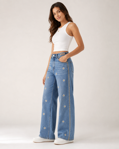 Jeans Rectos Transpirables de Mezclilla Lavada a la Piedra, Corte Regular, Estilo Urbano, para Mujer, Precio Económico, Invierno - Product Image 3