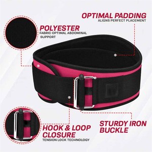 Adjustable <b>Weight</b> Lifting <b>Belt</b> With Buckle Closure Breathable Waist Support For Strength Training Unisex Pink And Black - Product Image 5