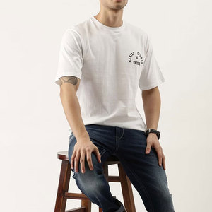 T-shirt blanc à manches courtes pour homme, col rond, coupe classique, style décontracté, imprimé lettres, tissu jersey 100% coton - Product Image 5