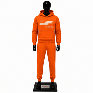 Conjunto Deportivo con Capucha para Hombre, Color Naranja, Manga Larga, Sudadera y Pantalones de Algodón Transpirable con Diseño Estampado en la Parte Delantera - Product Image 1