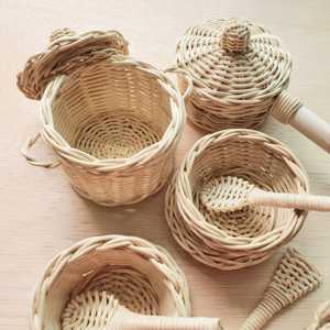 Ensemble de cuisine en rotin à prix avantageux pour enfants, jouets faits main pour filles, jeux d'imitation, ensembles de cuisine pour bébés - Product Image 4
