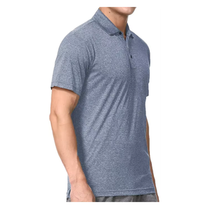 Chemise à manches courtes pour homme 100% coton anti-plis couleur unie tricotée séchage rapide style décontracté style golf bleu gris - Product Image 2