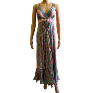 Talla Única, Estilo Y2K Boho, Vestido Largo de Seda Natural Tejida, Corte en A, Estampado Floral Paisley, Estilo Coreano, Primavera-Verano, Cuello en V, Sin Mangas, Casual, para Uso Diario - Product Image 1