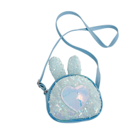 Sac à bandoulière en similicuir PU pour femme, style preppy, motif cœur pailleté, forme lapin, grande capacité, avec fermeture éclair