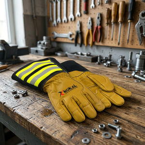 Gants de sécurité cousus en cuir de chèvre résistant à l'eau et à la chaleur, avec paume et dos en cuir, protection anti-coupures niveau A5 ANSI, doublure en coton polaire - Product Image 4