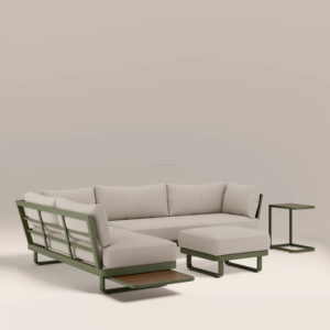 Minimalist Outdoor Garden <b>Sofa</b> Set with Center Ottoman and <b>Side</b> <b>Table</b> Aluminum Frame Beige Cushions Durable Design - Product Image 2