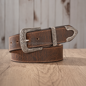 Ceinture en cuir grainé marron vieilli de qualité supérieure pour hommes et femmes, style western classique, ceinture de cowboy - Product Image 3