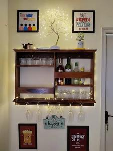 Meuble bar mural en bois avec porte-verres, étagère rustique pour le rangement du vin, organisateur de bar à domicile - Product Image 6