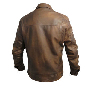 Chaqueta clásica de cuero vacuno marrón para hombre con cuello de camisa y bolsillos con solapa, chaquetas de moto con cremallera para hombre de alta calidad - Product Image 2