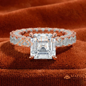 Elegant 925 Sterling <b>Silver</b> <b>Emerald</b> Cut Diamond Eternity Engagement <b>Ring</b> with Princess Cut Accent Stones for Women - Product Image 1