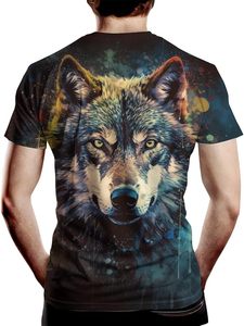 Camiseta de Manga Corta para Hombre con Estampado de Lobo, Cuello Redondo, Corte Holgado, Estilo Urbano, Ecológica, Impresión HD, Tejido Transpirable - Product Image 4