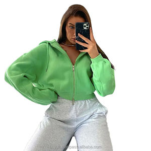 OEM vente en gros 2024 surdimensionné polyester fermeture éclair à capuche pour les femmes personnalisé fermeture éclair haut court cravate teinture insigne femme à capuche haut court - Product Image 3