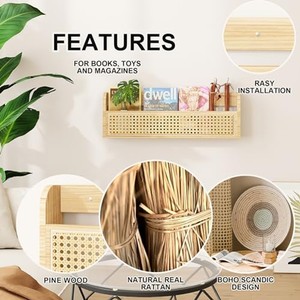 Estante de Pared de Madera de Mango con Panel de Ratán - Almacenamiento Flotante Artesanal al por Mayor - Product Image 4