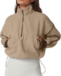 Sudadera de Mujer Ecológica con Bloques de Color, de Felpa Sherpa, con Cierre de Cremallera de un Cuarto, Manga Larga, Cálida para Otoño, con Bolsillo Delantero - Product Image 1