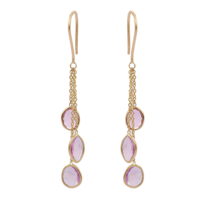 Boucles d'oreilles pendantes en or 18 carats à trois couches avec saphir rose - Product Image 3