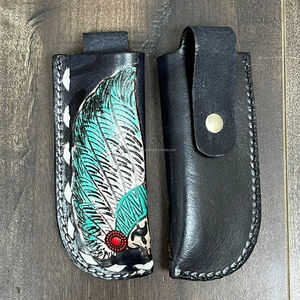 Vente chaude à la main en cuir repoussé couteau pliant Clip étui Western Floral en cuir véritable couteau pliant pochette avec boucle de ceinture - Product Image 5