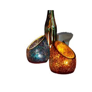Support de bougie chauffe-plat en mosaïque de verre fait main, design romantique incliné en cristal, pièce maîtresse pour bougie élégante - Product Image 1