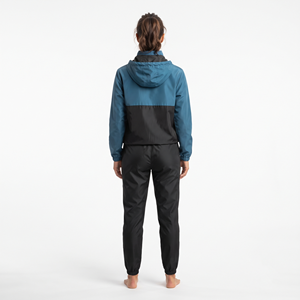 Women's Casual Sports Nylon Quarter <b>Zip</b> <b>Hooded</b> Color Block Tracksuit Regular Fit Jogger Pants Set - Product Image 2