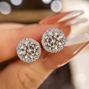 Classic Moissanite 7MM Round Cut Diamond Floral <b>Earrings</b> For Women's 925 Sterling Silver Wedding Promise Gift For Girlfriends - Product Image 1