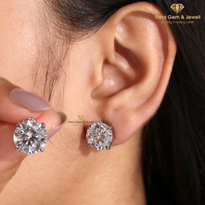 Boucles d'oreilles solitaires à quatre griffes, taille ronde, 10 TCW, diamant de laboratoire CVD, couleur F, clarté VVS2, or massif 14K, certifié IGI - Product Image 3