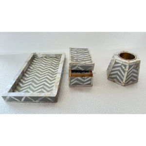 Ensemble de Bukhoor élégant avec incrustation de nacre géométrique, plateau rectangulaire en résine, boîte de rangement et brûleur à encens - Product Image 2