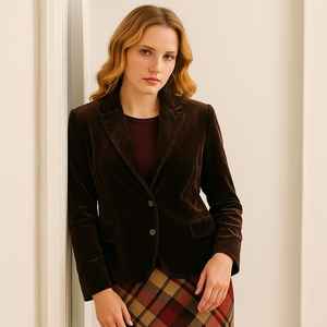 Tahari Blazer en velours marron pour femme, veste de soirée classique de luxe style preppy - Product Image 1