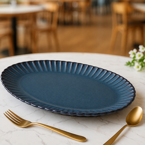 Wholsale Blue Porcelain Tableware Irregular <b>Ceramic</b> Dining <b>Plate</b> for Home Restaurant Catering Dinner Top Quality Classic Design - Product Image 3